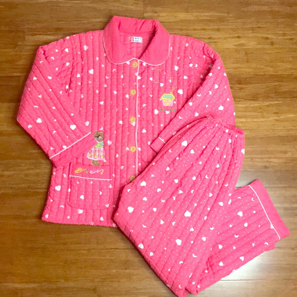 YaNi pink vintage quilted embroidered pajama set